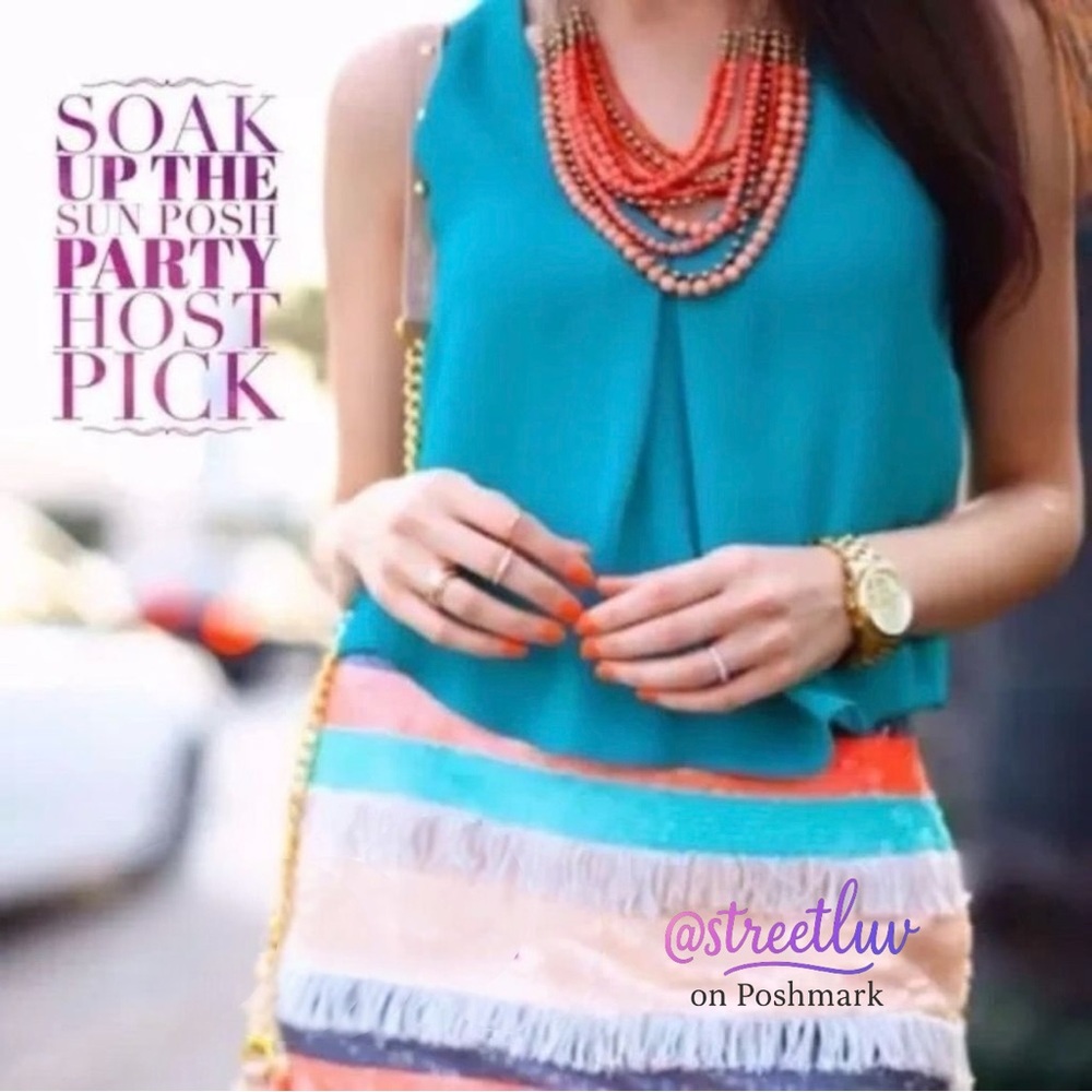 Stella & Dot Palamino Statement Necklace Coral Multi Strand